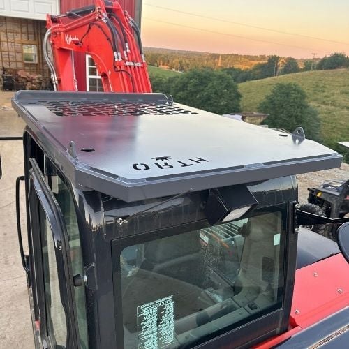 custom equipment guards - Kubota kx080-5 - roof guard and windshield guard-Orth Fabrication